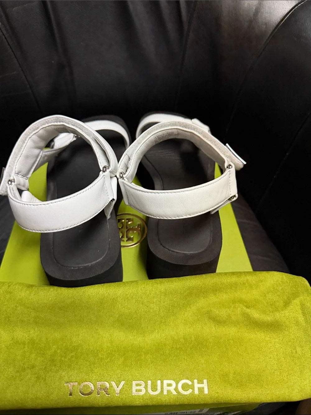 Tory Burch White Platform Sport Sandals with Black Footbed